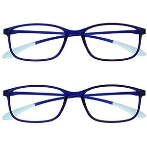 Opulize Ice 2 Stuks Super Lichtgewicht Leesbril Kristal Blauw Vrouwen Mannen Scharnieren Met Veer RR61-3 +2,50