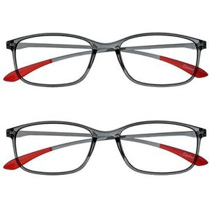 Opulize Ice 2 Stuks Super Lichtgewicht Leesbril Kristal Grijs Vrouwen Mannen Scharnieren Met Veer RR61-7 +2,00