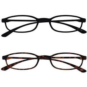 Opulize Fly 2 Stuks Zak Formaat Super Licht Leesbril Mat Zwart Bruin Mannen Vrouwen RR67-12 +2,00
