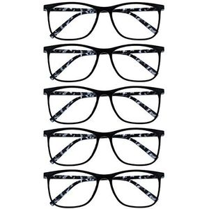 Opulize Arc 5 Stuks Groot Leesbril Zwart Patroon Mannen Vrouwen Scharnieren Met Veer RRRRR66-1 +3,50
