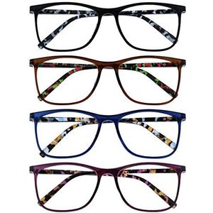 OPULIZE Arc Pack RRR66-1235 Leesbril, 4 grote leesbrillen, zwart, bruin, blauw, paars, mannen en vrouwen, +3,50, zwart/bruin/blauw/paars