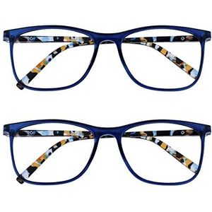 Opulize Arc 2 Stuks Groot Leesbril Blauw Patroon Armen Mannen Vrouwen Scharnieren Met Veer RR66-3 +3,00