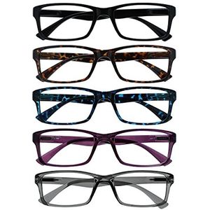 Leesbril 5 Stuks Lezers Zwart Bruin Blauw Purper Grijs Mannen Vrouwen RRRRR92-12357 +1,50