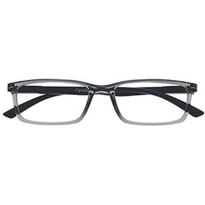 OPULIZE See - Leesbril, tegen blauw licht, smal montuur, veerscharnieren, verbetert de slaap, computerspelletjes, mannen en vrouwen, grijs, 1,50 vergroting, grijs.