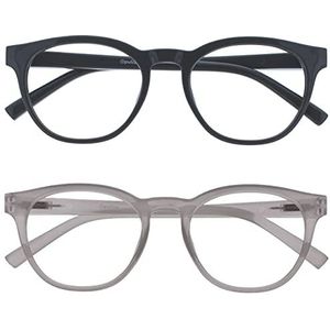 OPULIZE Blu - Lunettes Anti-Lumière Bleue Pack de 2 Montures Rondes et Cool Charnières à Ressort Améliore le Sommeil Jeux Ordinateur Gris Transparente Hommes Femmes BB5-7C +0.00