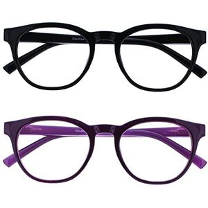 OPULIZE Blu 2 Stuks Blauw Licht Blokkeert Leesbril Zwart Purper Computer Gamen Ontspiegeld Mannen Vrouwen BB5-15 +1,00