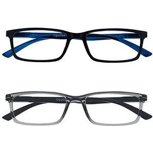 OPULIZE See Blocking Blauw Licht Leesbril Computer Game Anti-Glare Mannen Vrouwen B9, zwart/grijs, 2 paar