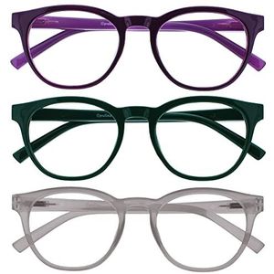 OPULIZE Blu 3 Stuks Blauw Licht Blokkeert Leesbril Purper Groen Ijs Computer Ontspiegeld Mannen Vrouwen BBB5-56C +1,50