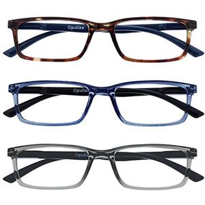 OPULIZE See - Leesbril, anti-blauw licht, smal montuur, veerscharnieren, verbetert de slaap, computerspelletjes, mannen en vrouwen, B9, bruin/blauw/grijs