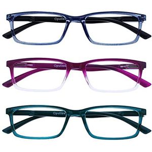 OPULIZE See 3 Pack Blue Light Blocking Reading Glasses Blue Purple Turquoise Computer Anti Glare Unisex BBB9-35Q +1.50
