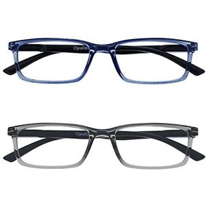 OPULIZE See 2 Stuks Blauw Licht Blokkeert Leesbril Blauw Grijs Computer Gamen Ontspiegeld Mannen Vrouwen BB9-37 +2,00