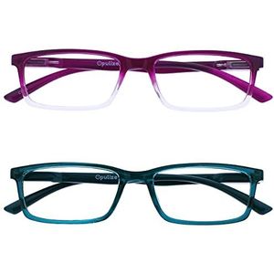 OPULIZE See 2 Stuks Blauw Licht Blokkeert Leesbril Purper Turkoois Computer Gamen Ontspiegeld Unisex BB9-5Q +2,50