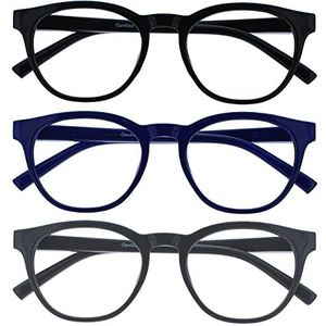 OPULIZE Blu 3 Stuks Blauw Licht Blokkeert Leesbril Zwart Blauw Grijs Computer Ontspiegeld Mannen Vrouwen BBB5-137 +3,00