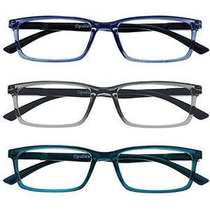 OPULIZE See 3 Stuks Blauw Licht Blokkeert Leesbril Blauw Grijs Turkoois Computer Ontspiegeld Unisex BBB9-37Q +3,00