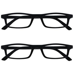 OPULIZE Ted-leesbrillen 2-pack smal mat lichtgewicht frame zwarte veerscharnieren krasbestendig heren dames RR17-1 +1,00