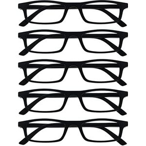 OPULIZE Ted-leesbrillen 5-pack smal mat lichtgewicht frame zwarte veerscharnieren krasbestendig heren dames RRRRR17-1 +2,00