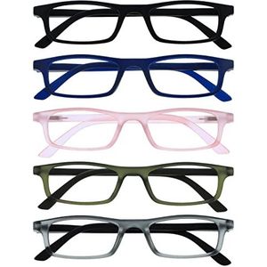 OPULIZE Ted-leesbrillen 5-pack smal mat lichtgewicht frame zwart marineblauw transparant babyroze kaki grijs veerscharnieren krasbestendig heren dames RRRRR17-13467 +2.00