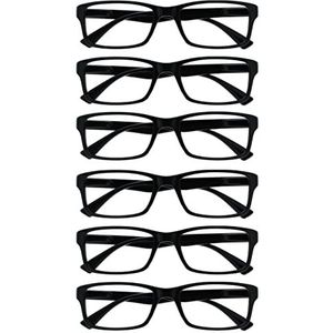 OPULIZE ZE Pep-Lesblazer 6 Pack klassiek alledaags rechthoekig frame krasbestendige veerscharnieren zwart heren dames RRRRRR92-1 +2.50