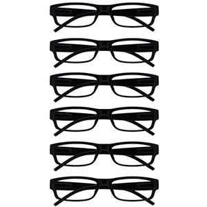 Opulize Ace RRRRRRRRRRRR32 Leesbril, klassiek, alledaags, smal montuur, krasbestendig, veerscharnieren, zwart, voor dames en heren, 6 stuks