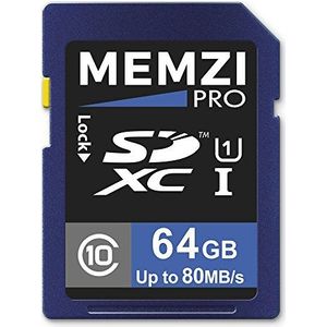 MEMZI PRO 64GB Klasse 10 80MB/s SDXC Geheugenkaart voor Nikon D7500, D5600, D3400, D7200, D5500, D500, D750, Df, D7100, D7000, D5300, D5200, D5100 SLR Digitaal camera's