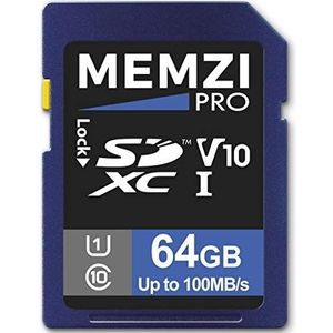MEMZI PRO 64GB 100MB/s V10 SDXC-geheugenkaart voor Nikon Coolpix B700, B600, B500, W300, W150, W100, P1000, P900, A1000, A900, A300, A100 digitale camera's - Fast Class 10 U1 HD-opname