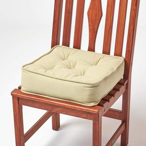 Gewatteerd zitkussen 40 x 40 cm, groen/lichtgroen, 10 cm hoog stoelkussen met banden, stoelkussen/matraskussen voor stoelen, bekleding van 100% katoen, lindegroen