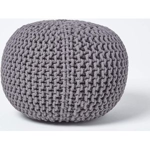 Homescapes Rond gebreide poef 100% katoen - Grijs - 35x40 cm