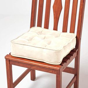Katoenen stoelkussen 40 x 40 cm, stoelkussen met trouwringen en veloursschoenen, 10 cm hoog matraskussen voor stoelen, crèmewit