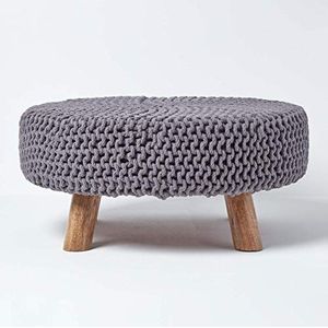 Homescapes Gebreide Voetenbank 30cm Hoog, Grijs