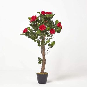 Kunstboom kunstplant rode rozen rozenboom 90 cm hoog