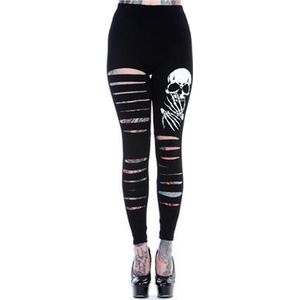 Banned Legging -XL- The slashed skull Halloween Zwart/Wit