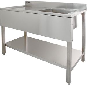 Commerciële Spoeltafel met Standaard RVS - Wasbak Rechts - Catering Horeca Keuken - Opstaande rand + legplank - 120 cm x 60 cm x 105 cm