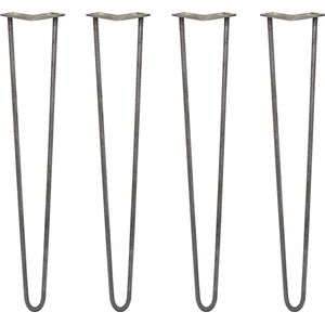 4 x Tafelpoten pinpoten - Lengte: 71cm - 2 pin - 12m - Ruw Staal - SkiSki Legs ™ - Retro hairpin