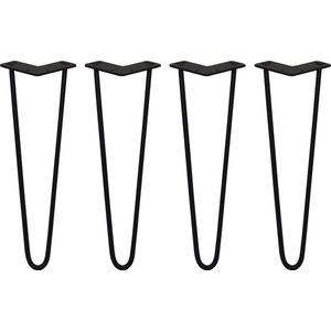 4 x Tafelpoten staal - Lengte: 40.6cm - 2 pin - 10mm - Zwart - SkiSki Legs ™ - pinpoten Retro hairpin