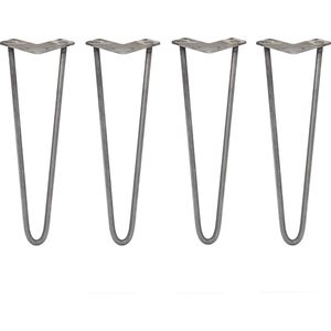 4 x Tafelpoten pinpoten - Lengte: 40.6cm - 2 pin - 12mm – Ruw staal - SkiSki Legs ™ - Retro hairpin