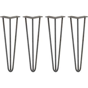 4 x Tafelpoten pinpoten - Lengte: 40.6cm - 3 pin - 10mm – Ruw staal - SkiSki Legs ™ - Retro hairpin