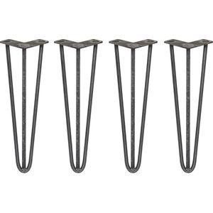 4 x Tafelpoten pinpoten - Lengte: 40.6cm - 3 pin - 12mm – Ruw staal - SkiSki Legs ™ - Retro hairpin