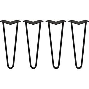 4 x Tafelpoten staal - Lengte: 35.5cm - 2 pin - 12mm - Zwart - SkiSki Legs ™ - Retro hairpin pinpoten