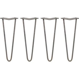 4 x Tafelpoten pinpoten- Lengte: 35.5cm - 2 pin - 10mm - Ruw Staal - SkiSki Legs ™ - Retro hairpin