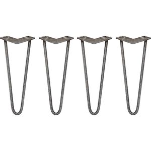 4 x Tafelpoten pinpoten - Lengte: 35.5cm - 2 pin - 12mm - Ruw Staal - SkiSki Legs ™ - Retro hairpin