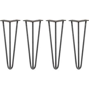 4 x Tafelpoten pinpoten - Lengte: 35.5cm - 3 pin - 10mm - Ruw Staal - SkiSki Legs ™ - Retro hairpin