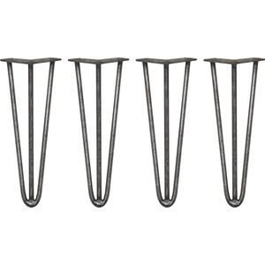4 x Tafelpoten pinpoten - Lengte: 35.5cm - 3 pin - 12mm - Ruw Staal - SkiSki Legs ™ - Retro hairpin