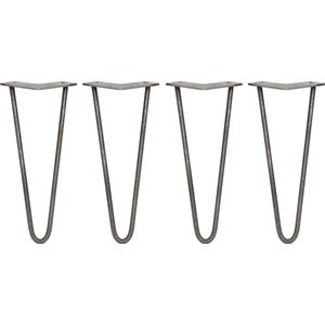 4 x Tafelpoten pinpoten - Lengte: 30.5cm - 2 pin - 10mm – Ruw staal - SkiSki Legs ™ - Retro hairpin