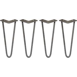 4 x Tafelpoten pinpoten - Lengte: 30.5cm - 2 pin - 12mm – Ruw staal - SkiSki Legs ™ - Retro hairpin