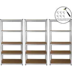 3 x E-rax Stellingkasten - 90x40x180 cm - Gegalvaniseerd - 100% Boutloos - Draagkracht: 200 kg per plank - opbergrek metaal