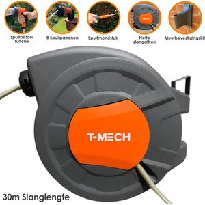Automatische Slanghaspel - inclusief tuinslang 30 m - 8 verschillende spuitstanden - muur