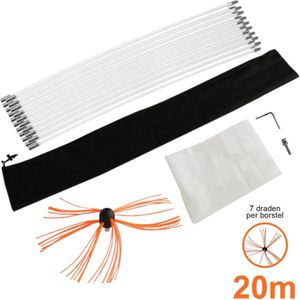 Schoorsteen Vegen Kit Boor Aangedreven Roterende Borstel Vegen Borstel Cleaner 20m Open haard Houtbrander Rookkanaal Versterkte Nylon Flexibele Staven Gratis Stofplaat & Opbergtas, Inbussleutel & Boor Adapter MAXBLAST