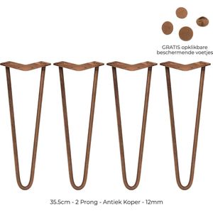 4 x 35.5 cm hairpin retro pootjes tafelpoten pinpoten - 2 Ledig - 12mm - Antiek Koper