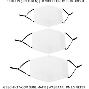 Sublimatie mondkapjes - Set van 50 - Verschillende maten - 10 Small 30 Medium 10 Large - sublimeren - pm2.5 filter - mondkapje face mask gezichtsmasker herbruikbaar wasbaar uitneembare filter blanco mondmasker