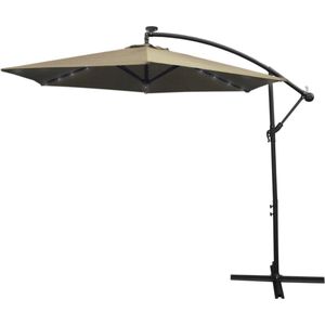 Zweefparasol met LED verlichting 300 cm Beige - Kantelbaar 360 º UV-bescherming -Inclusief Waterdichte Beschermhoes - 24 LED lampjes- Hangparasol Parasol Tuin